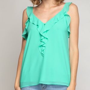 BUTTON DOWN RUFFLE TOP [MT111010]